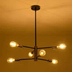Mid-century 6-Light Black Brass Tiered Sputnik Chandelier