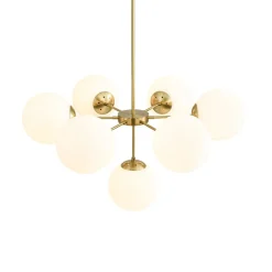 Mid-Century 7-light Brass Opal Glass Globe Sputnik Chandelier
