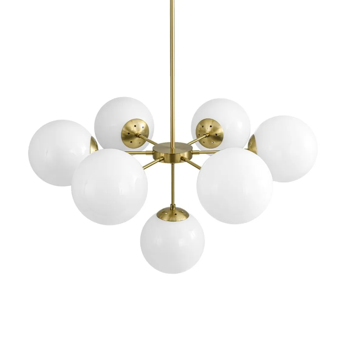 Mid-Century 7-light Brass Opal Glass Globe Sputnik Chandelier