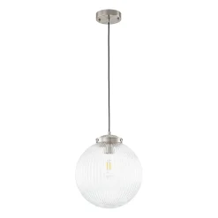 Mid-Century 1-Light Clear Ribbed Glass Globe Pendant