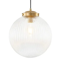 Mid-Century 1-Light Clear Ribbed Glass Globe Pendant