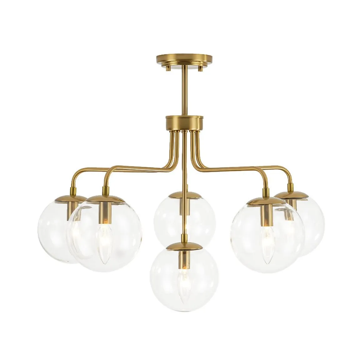 Mid-Century 6-Light Glass Bubble Sputnik Semi Flush Chandelier