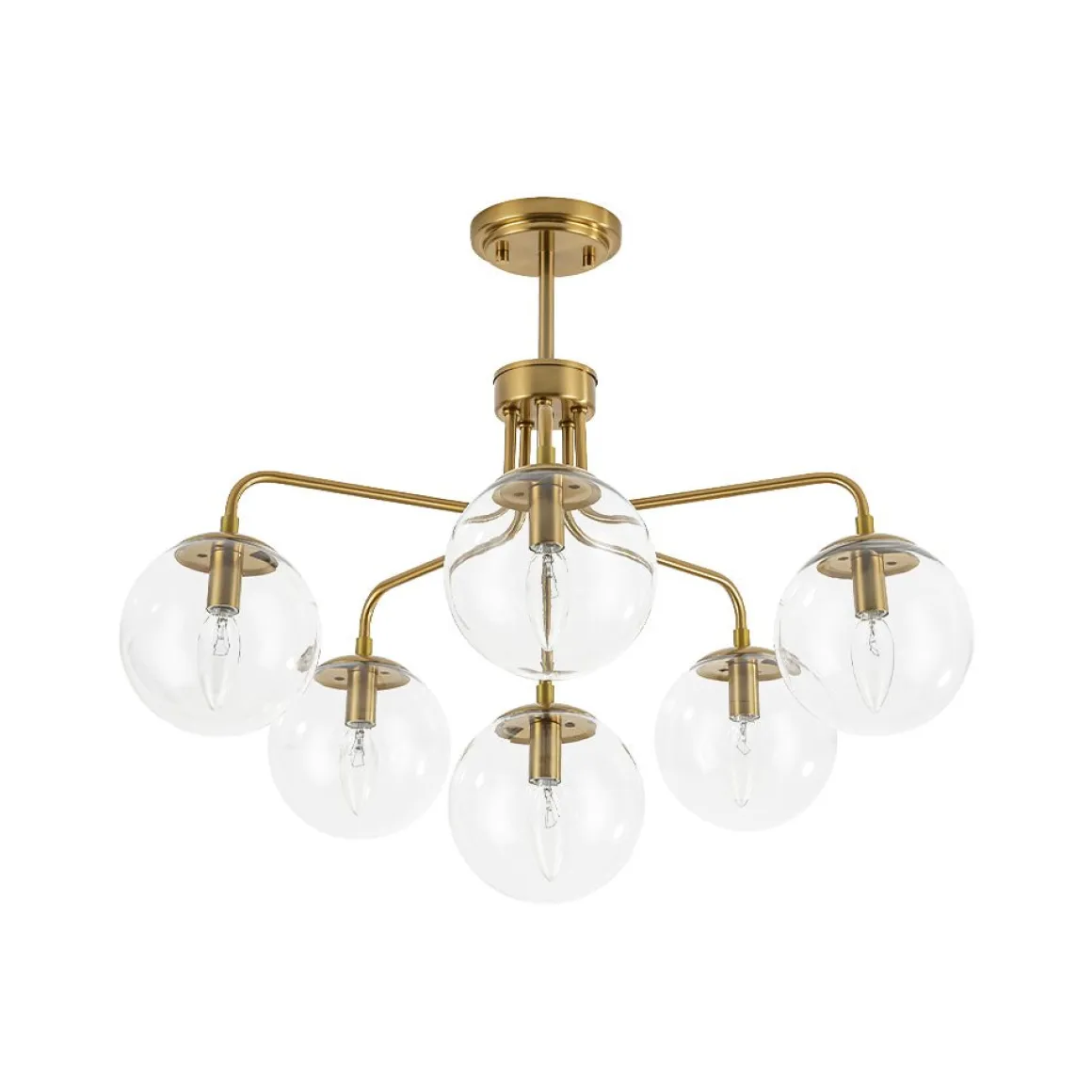 Mid-Century 6-Light Glass Bubble Sputnik Semi Flush Chandelier