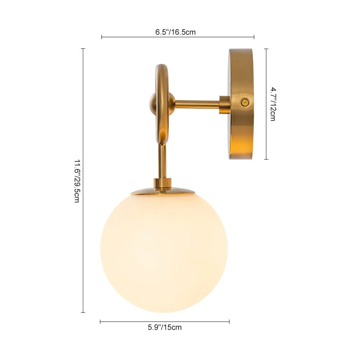 Mid-Century 1-Light Opal Glass Globe Armed Vanity Wall Sconce