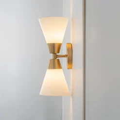 Mid-Century 2-Light Up Down Opal Glass Cone Wall Sconce