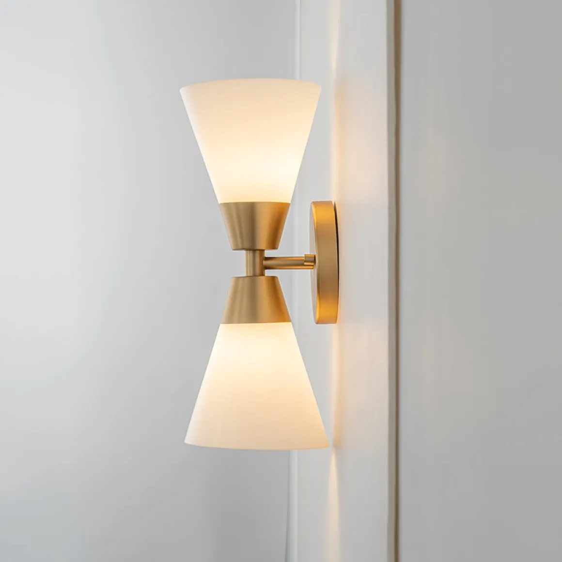 Mid-Century 2-Light Up Down Opal Glass Cone Wall Sconce