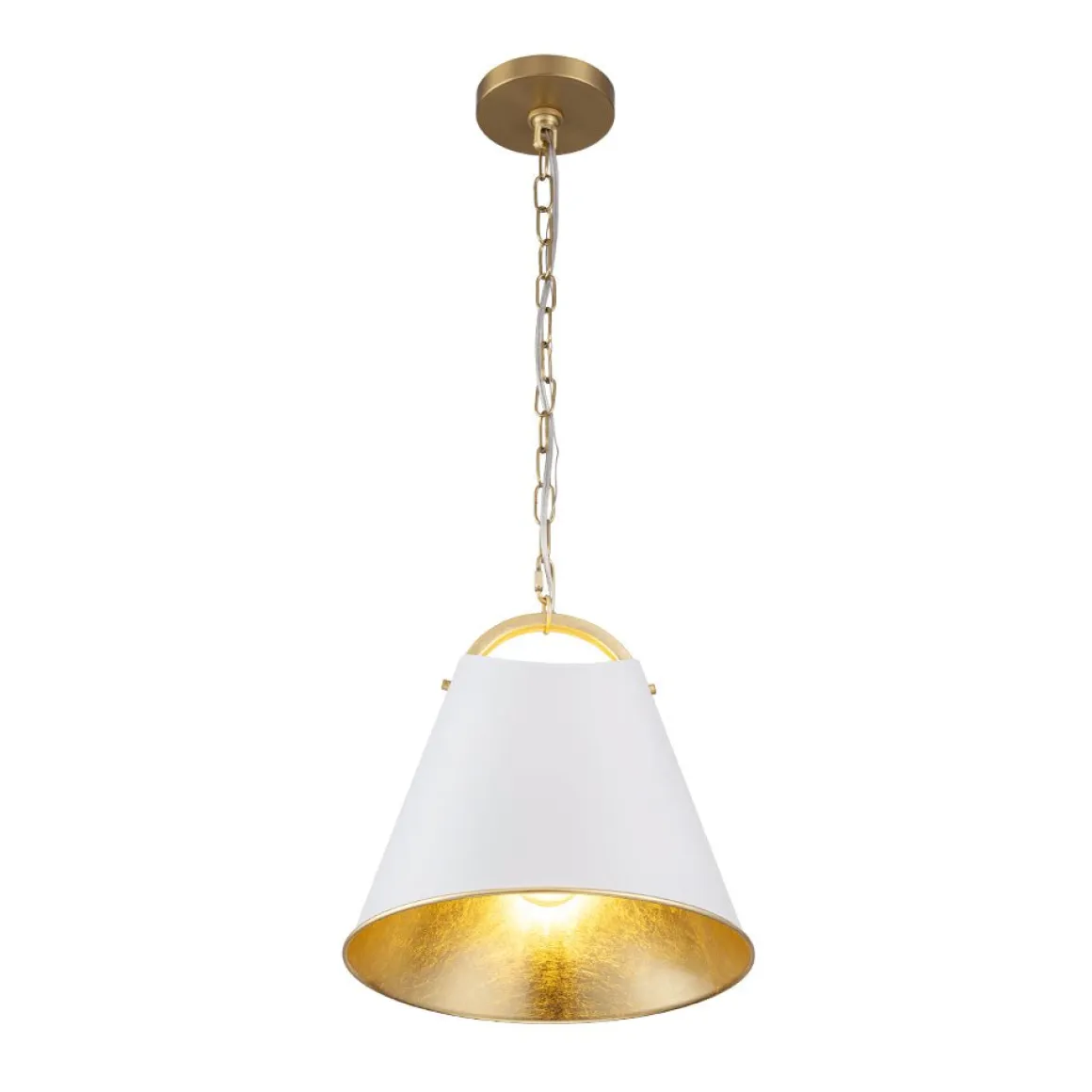 Mid-Century 1-Light White Gold Metal Conical Pendant Light