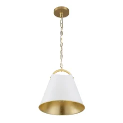 Mid-Century 1-Light White Gold Metal Conical Pendant Light