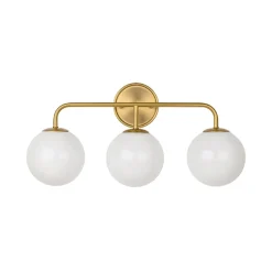 Mid-century Shine Opal Glass Globe Brass Vanity Light