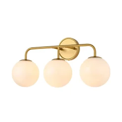 Mid-century Shine Opal Glass Globe Brass Vanity Light