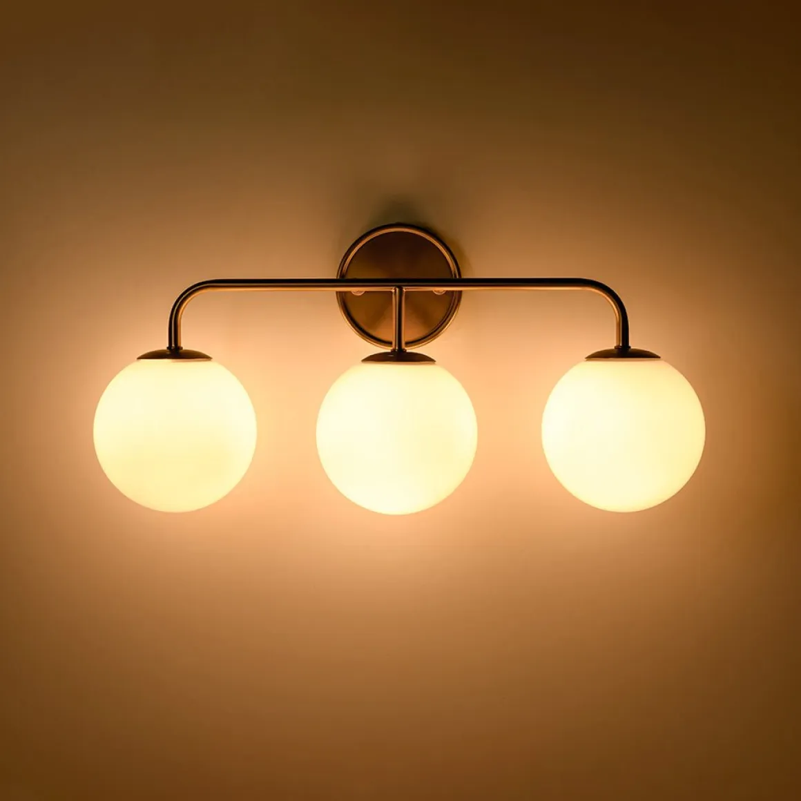 Mid-century Shine Opal Glass Globe Brass Vanity Light