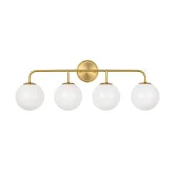 Mid-century Shine Opal Glass Globe Brass Vanity Light