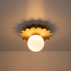 Mid-Century Sunburst 1-Light Opal Glass Globe Ceiling Light