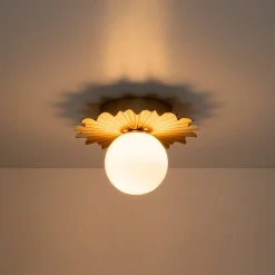 Mid-Century Sunburst 1-Light Opal Glass Globe Ceiling Light