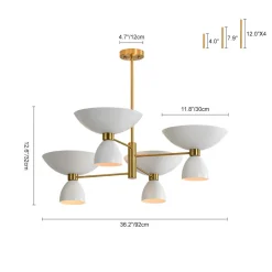 Mid-Century White Brass 8-Light UP and Down Chandelier