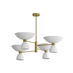 Mid-Century White Brass 8-Light UP and Down Chandelier