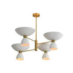 Mid-Century White Brass 8-Light UP and Down Chandelier
