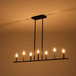 Minimalist Black Brass Candle Style Linear Island Chandelier