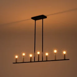 Minimalist Black Brass Candle Style Linear Island Chandelier