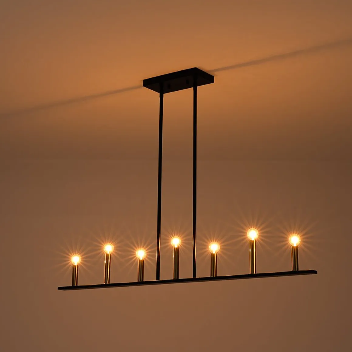 Minimalist Black Brass Candle Style Linear Island Chandelier