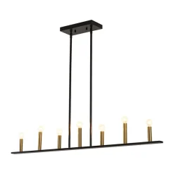 Minimalist Black Brass Candle Style Linear Island Chandelier