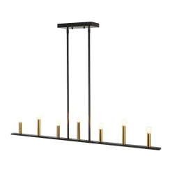 Minimalist Black Brass Candle Style Linear Island Chandelier