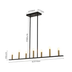Minimalist Black Brass Candle Style Linear Island Chandelier