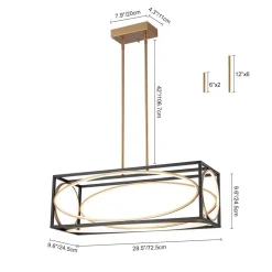 Minimalist Dimmable LED Black Gold Square Kitchen Pendant