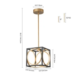Minimalist Dimmable LED Black Gold Square Kitchen Pendant