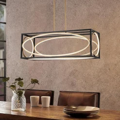 Minimalist Dimmable LED Black Gold Square Kitchen Pendant