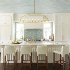 Minimalist 8-Light Brass Candle Style Linear Island Chandelier