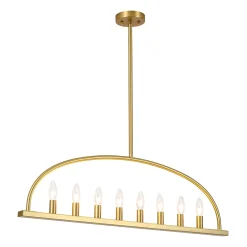 Minimalist 8-Light Brass Candle Style Linear Island Chandelier