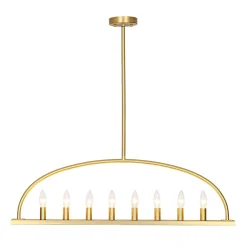 Minimalist 8-Light Brass Candle Style Linear Island Chandelier