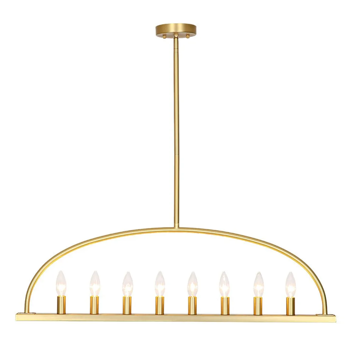 Minimalist 8-Light Brass Candle Style Linear Island Chandelier
