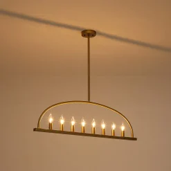 Minimalist 8-Light Brass Candle Style Linear Island Chandelier