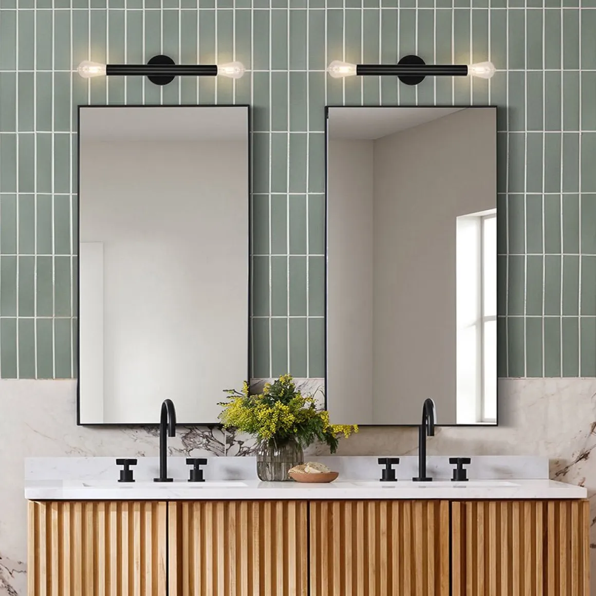 Minimalist 2-Light Linear Tube Vanity Wall Sconce