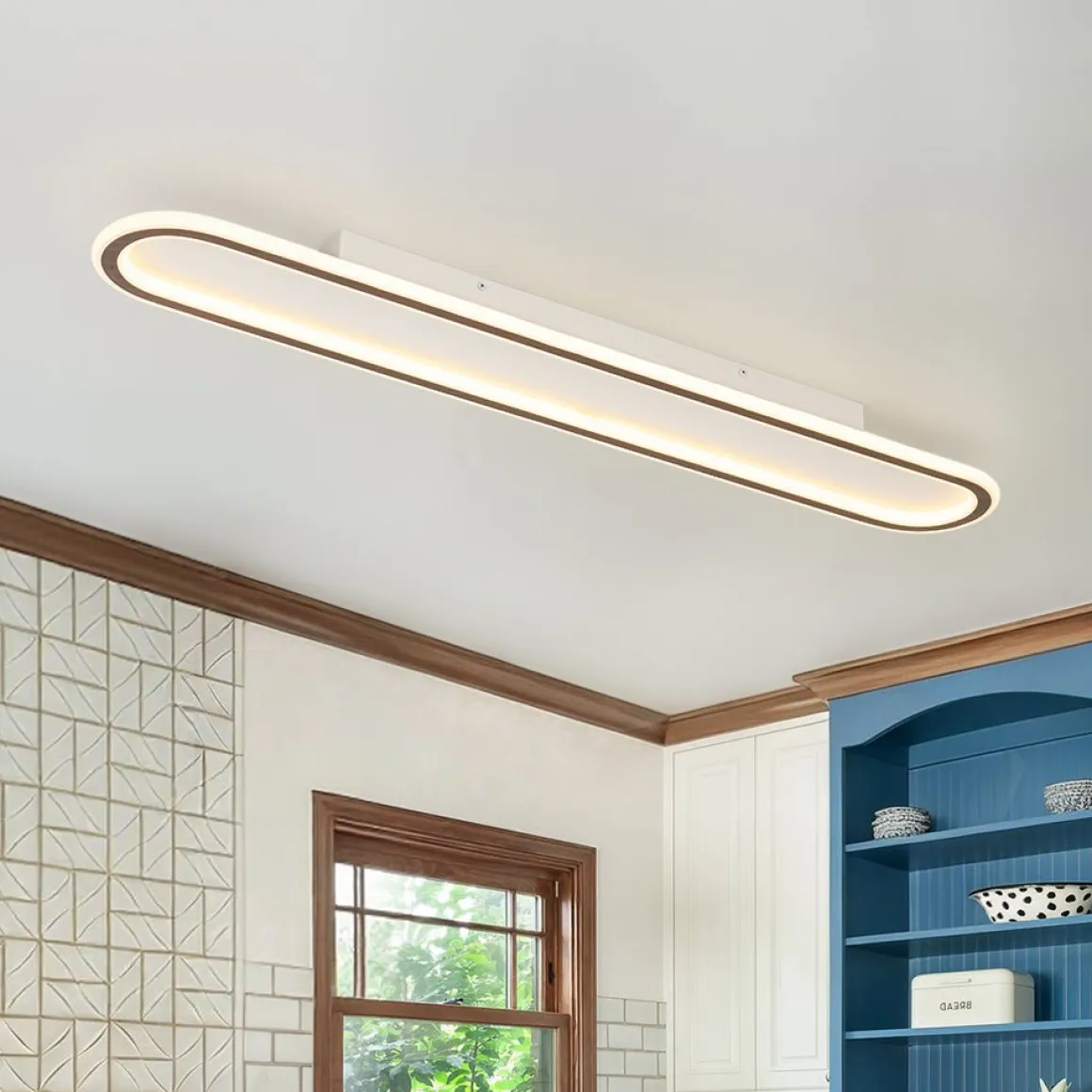 Minimalist Wood Grain Dimmable LED Oval Ring Ceiling Light