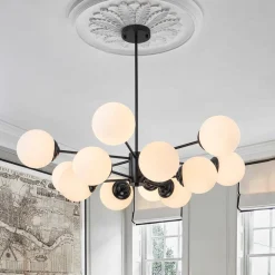 Modern Black Opal Glass Globe Sputnik Chandelier