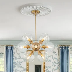 Modern Brass 12-Light Cluster Glass Globe Bubble Chandelier