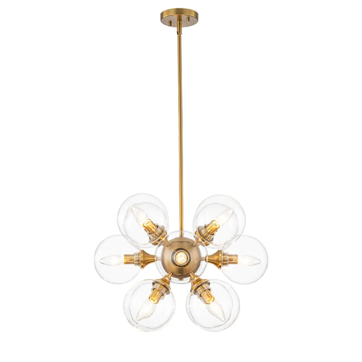 Modern Brass 12-Light Cluster Glass Globe Bubble Chandelier