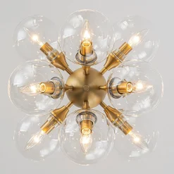 Modern Brass 12-Light Cluster Glass Globe Bubble Chandelier