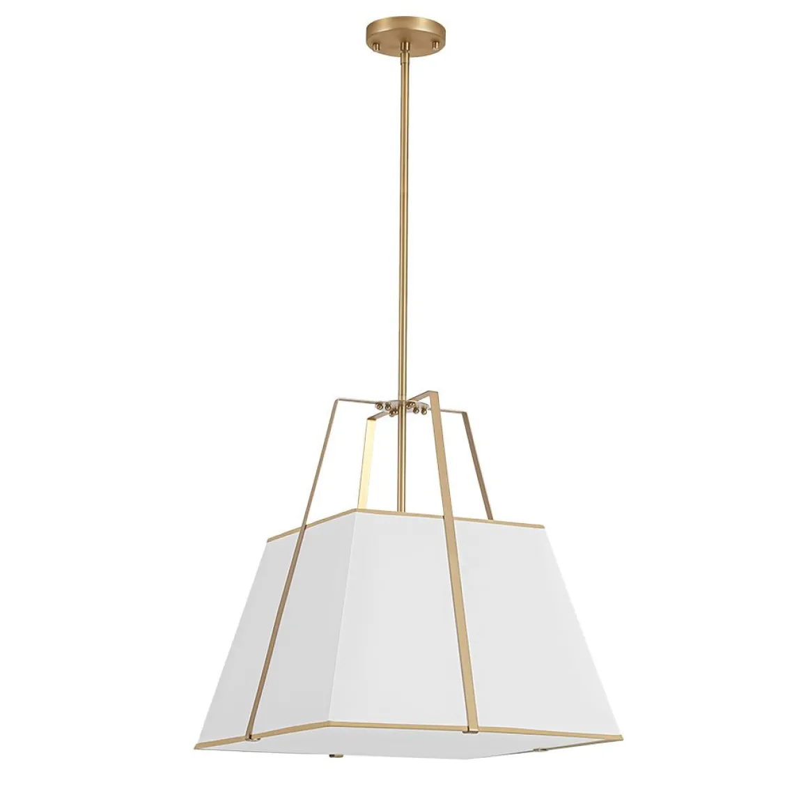 Modern Brass White Fabric Tapered Cage Pendant Light