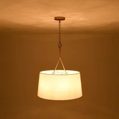 Modern Candle Style Fabric Wide Drum Cage Pendant Light