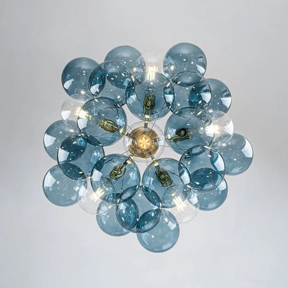 Modern Cluster Blue Glass Bubble Semi Flush Chandelier