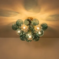 Modern Cluster Blue Glass Bubble Semi Flush Chandelier