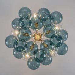 Modern Cluster Blue Glass Globe Bubble Chandelier