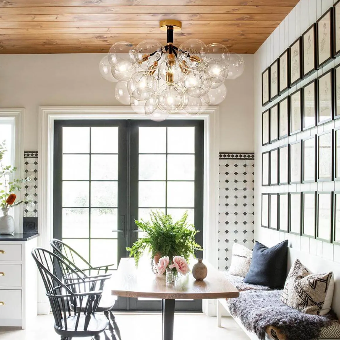 Modern Cluster Glass Bubble Chandelier / Semi Flush