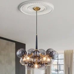 Modern Cluster Gradient Gray Glass Globe Bubble Chandelier