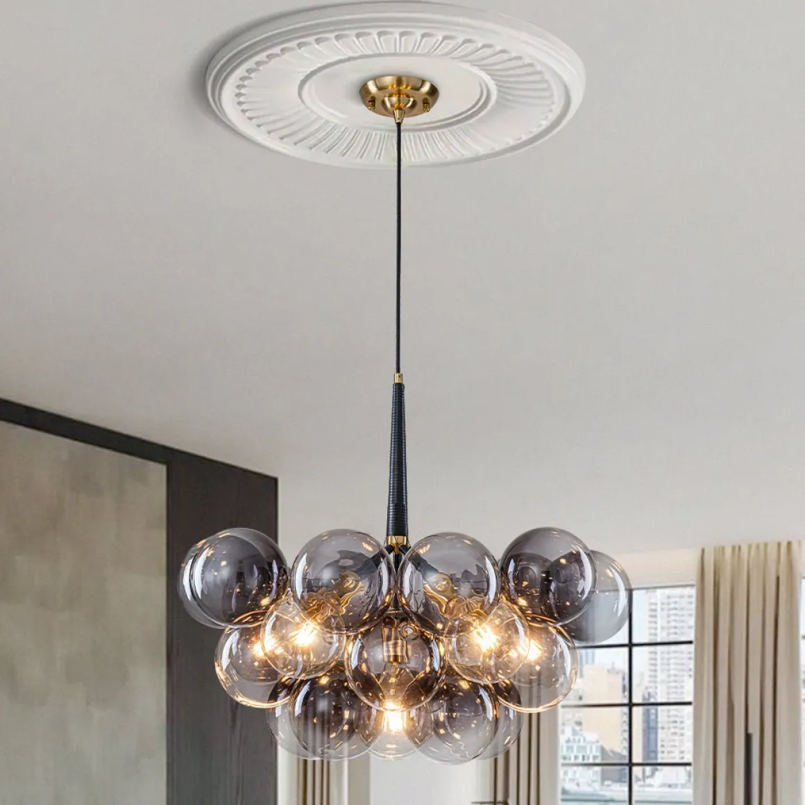 Modern Cluster Gradient Gray Glass Globe Bubble Chandelier