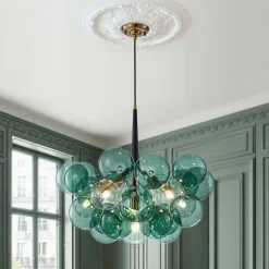 Modern Cluster Green Glass Globe Bubble Chandelier